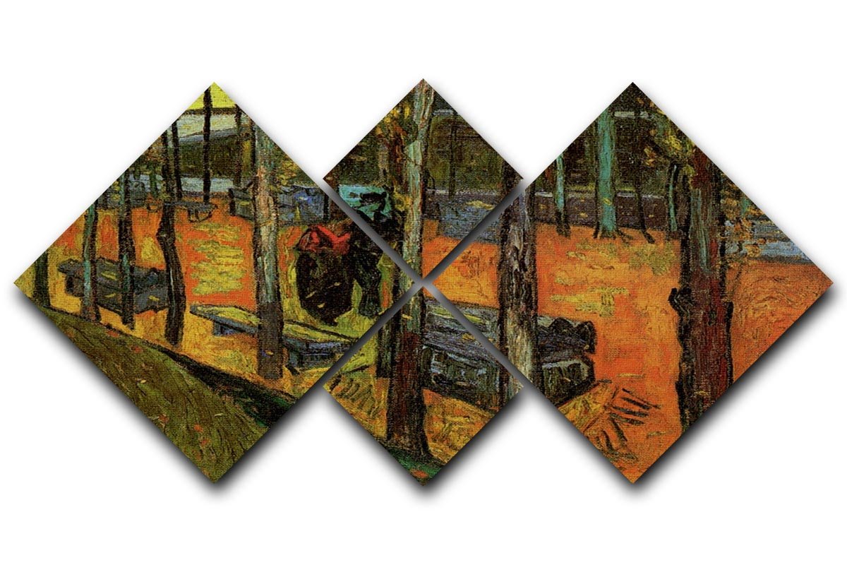 Les Alyscamps 2 by Van Gogh, a vibrant 4-square multi-panel canvas artwork showcasing tree-lined pathways.