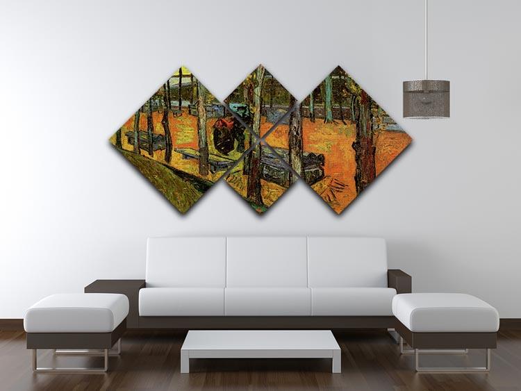 Les Alyscamps 2 by Van Gogh, a vibrant 4-square multi-panel canvas artwork showcasing tree-lined pathways.