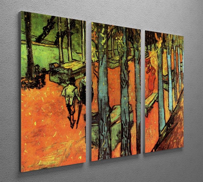 Three-panel canvas art featuring Van Gogh's Les Alyscamps with vibrant autumn leaves, perfect for home decor.