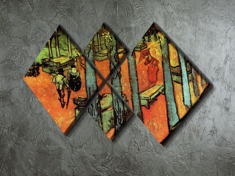 A 4-square multi-panel artwork featuring Van Gogh's Les Alyscamps with vibrant autumn leaves, showcasing rich colors and intricate details.