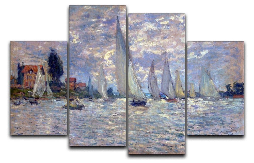 Les Barques by Monet 4 Split Panel Canvas artwork featuring serene water scenes divided into four panels, showcasing vibrant colors and impressionist style.