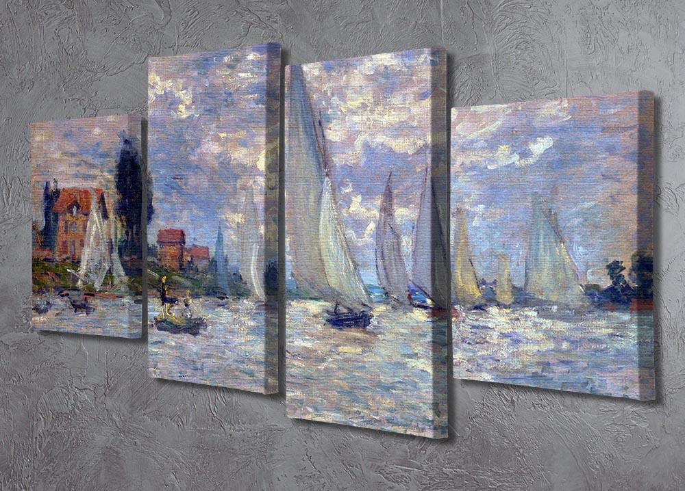 Les Barques by Monet 4 Split Panel Canvas artwork featuring serene water scenes divided into four panels, showcasing vibrant colors and impressionist style.