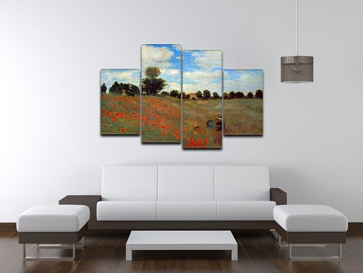 Les Coqueliquots 4 Split Panel Canvas artwork featuring vibrant colors and a dynamic design, displayed in a modern setting.