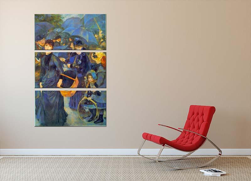 Les Para Pluies by Renoir 3 Split Panel Canvas Print showcasing vibrant colors and elegant design, perfect for home decor.