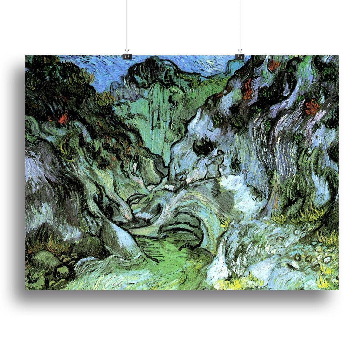 Les Peiroulets Ravine 2 canvas print by Van Gogh, showcasing vibrant colors and expressive brushwork, perfect for home decor.