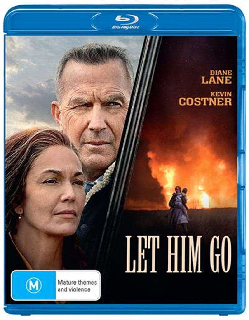 Let Him Go Blu-ray cover featuring Kevin Costner and Diane Lane in a dramatic pose, set against a backdrop of the Dakotas.