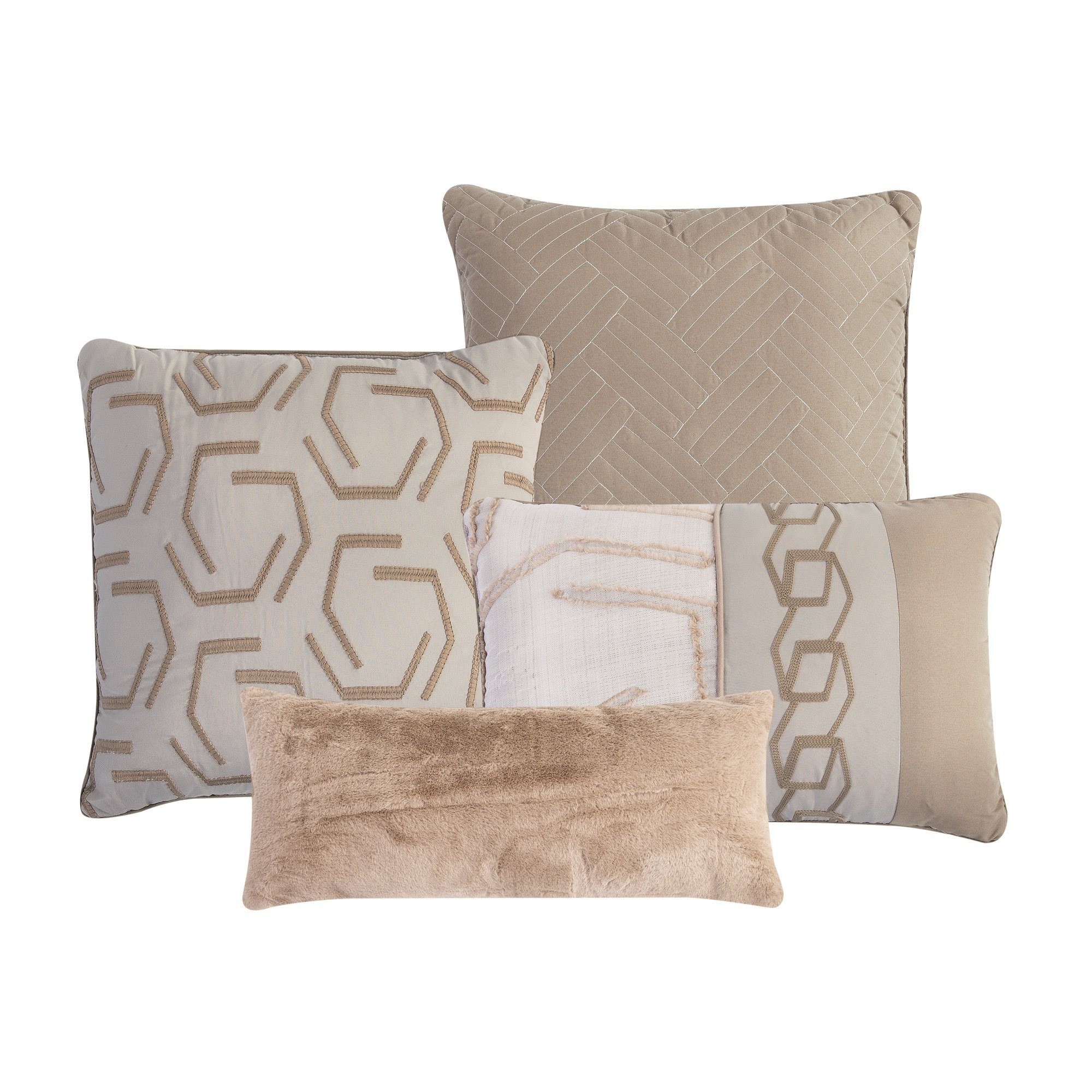 Libra Contemporary Jacquard Taupe Comforter Set featuring elegant patterns and soft fabric, displayed on a neatly made bed.