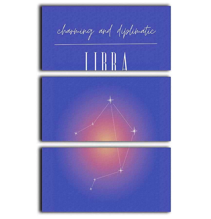 Libra Zodiac Harmony Art 3 Split Panel Canvas Print showcasing a beautiful design with astrological elements, perfect for home decor.