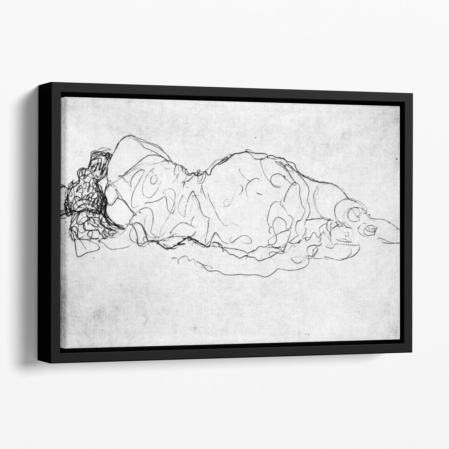 Liegende back figure by Klimt in a floating frame, showcasing vibrant colors and abstract design.