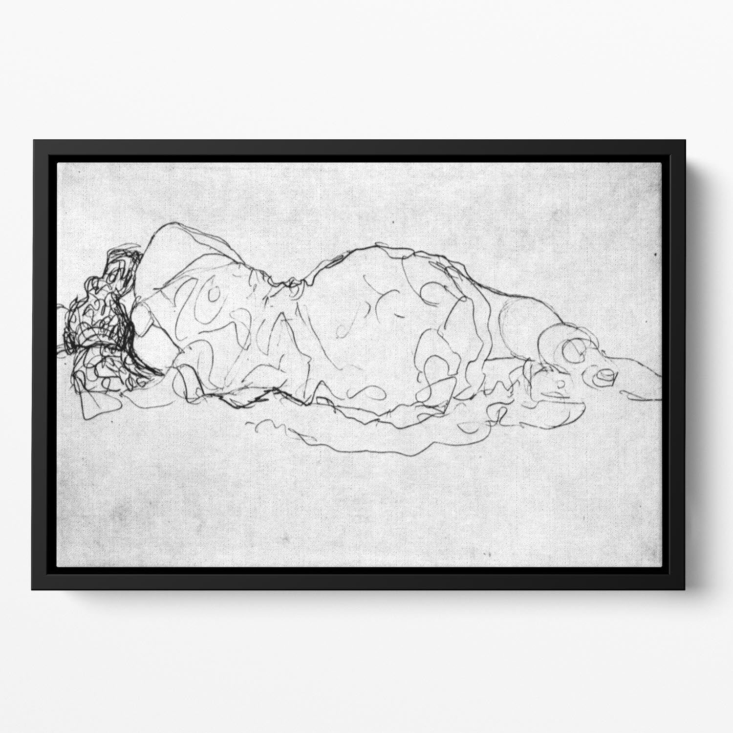 Liegende back figure by Klimt in a floating frame, showcasing vibrant colors and abstract design.