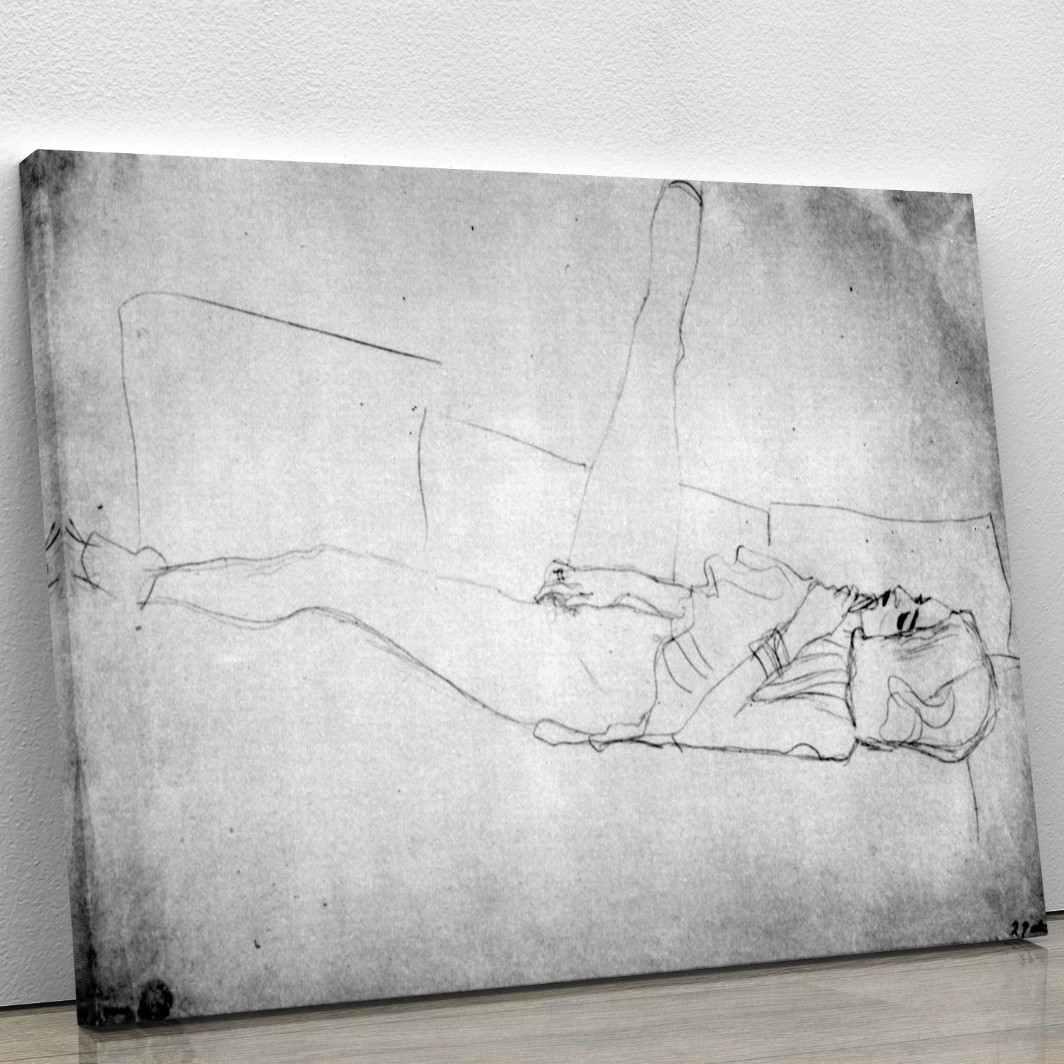 Canvas print of Liegender female with right leg by Klimt, showcasing intricate patterns and vibrant colors.