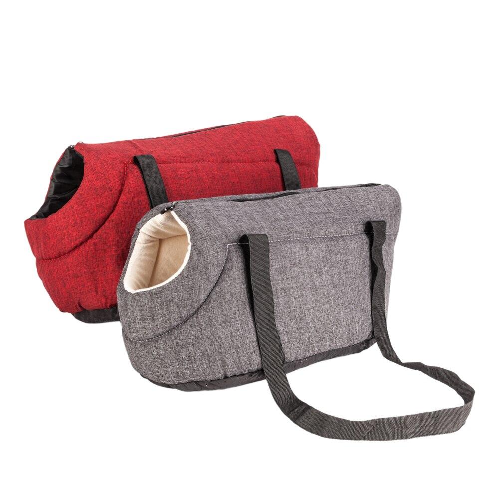 Light Pet Carrier Bag in gray and rose red, designed for small dogs and cats, featuring a stylish print and lightweight, durable material.