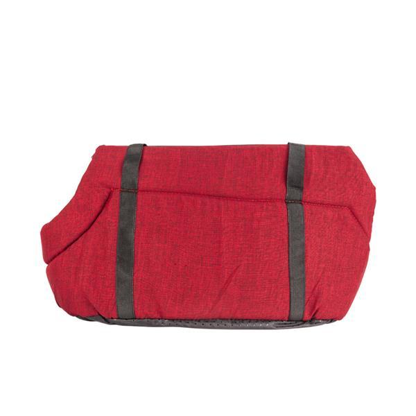 Light Pet Carrier Bag in gray and rose red, designed for small dogs and cats, featuring a stylish print and lightweight, durable material.