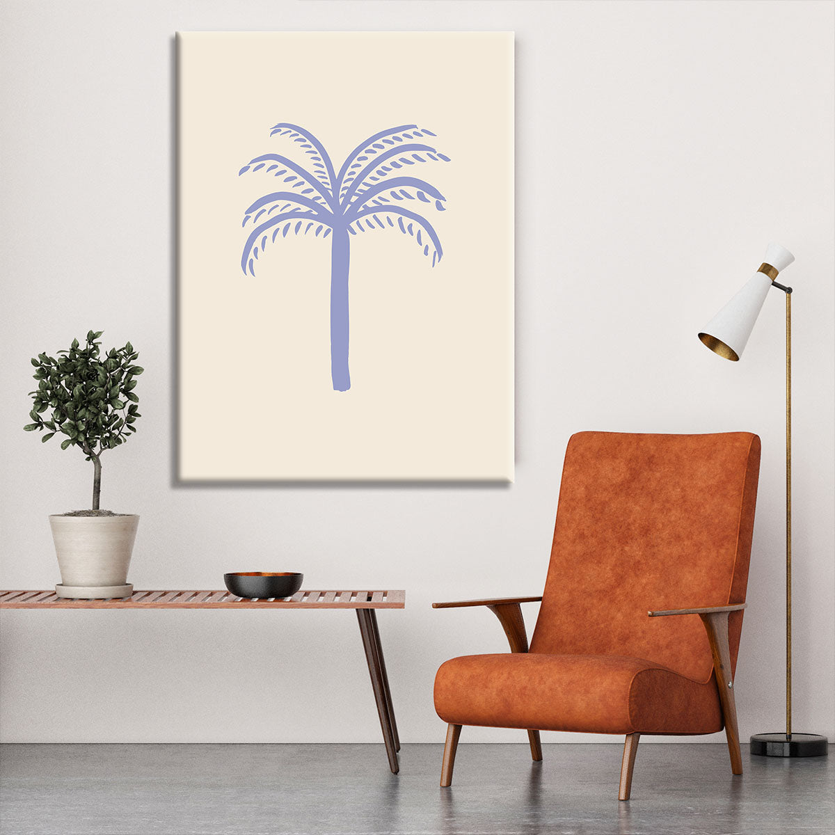A vibrant lilac palm canvas print showcasing tropical beauty, perfect for home or office decor.