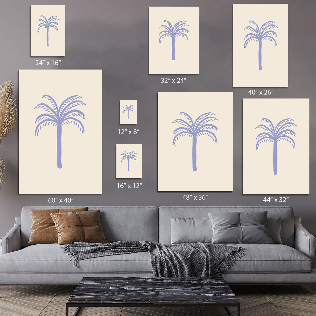 A vibrant lilac palm canvas print showcasing tropical beauty, perfect for home or office decor.