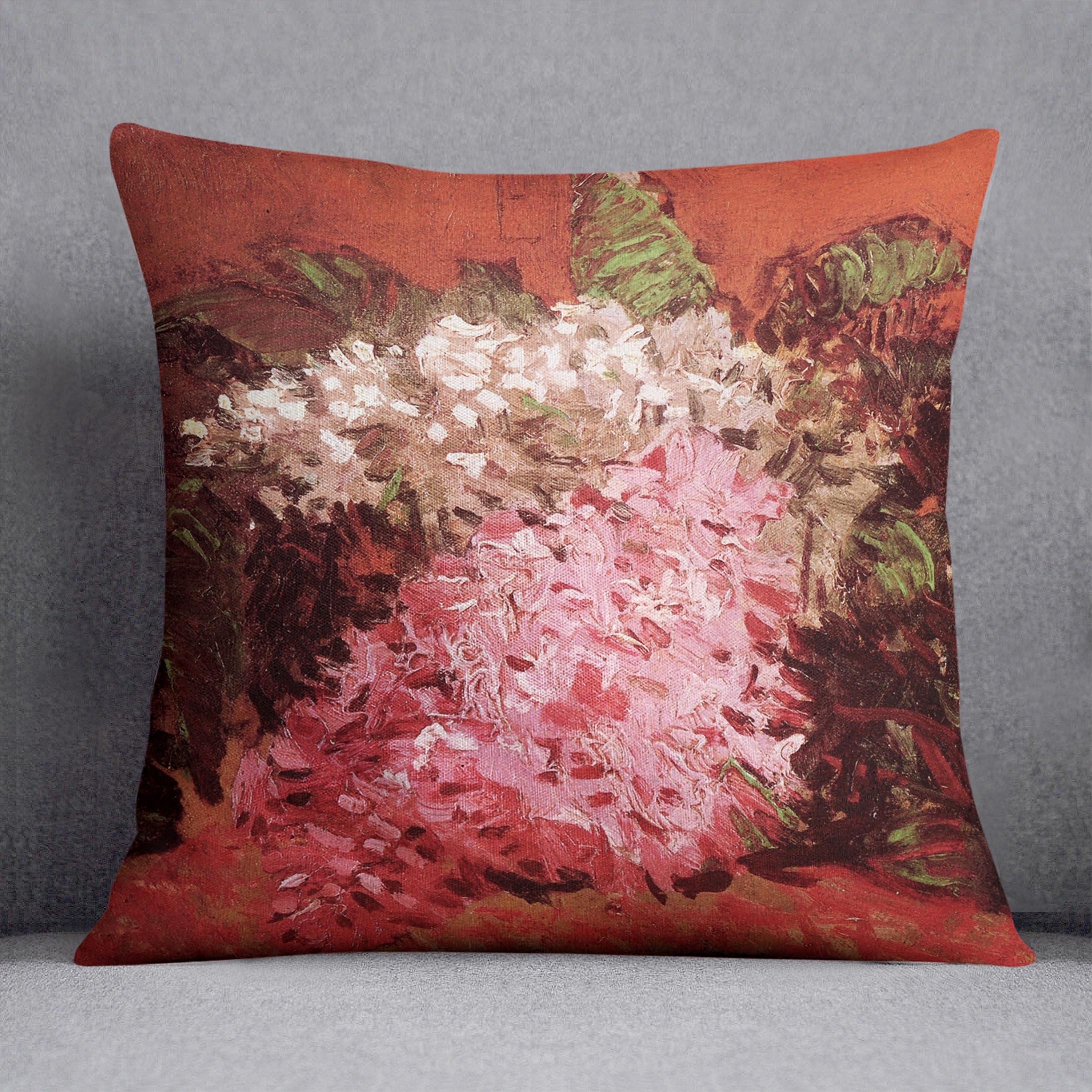 Lilacs 2 by Van Gogh Cushion featuring vibrant colors and abstract design on luxurious vegan faux suede.