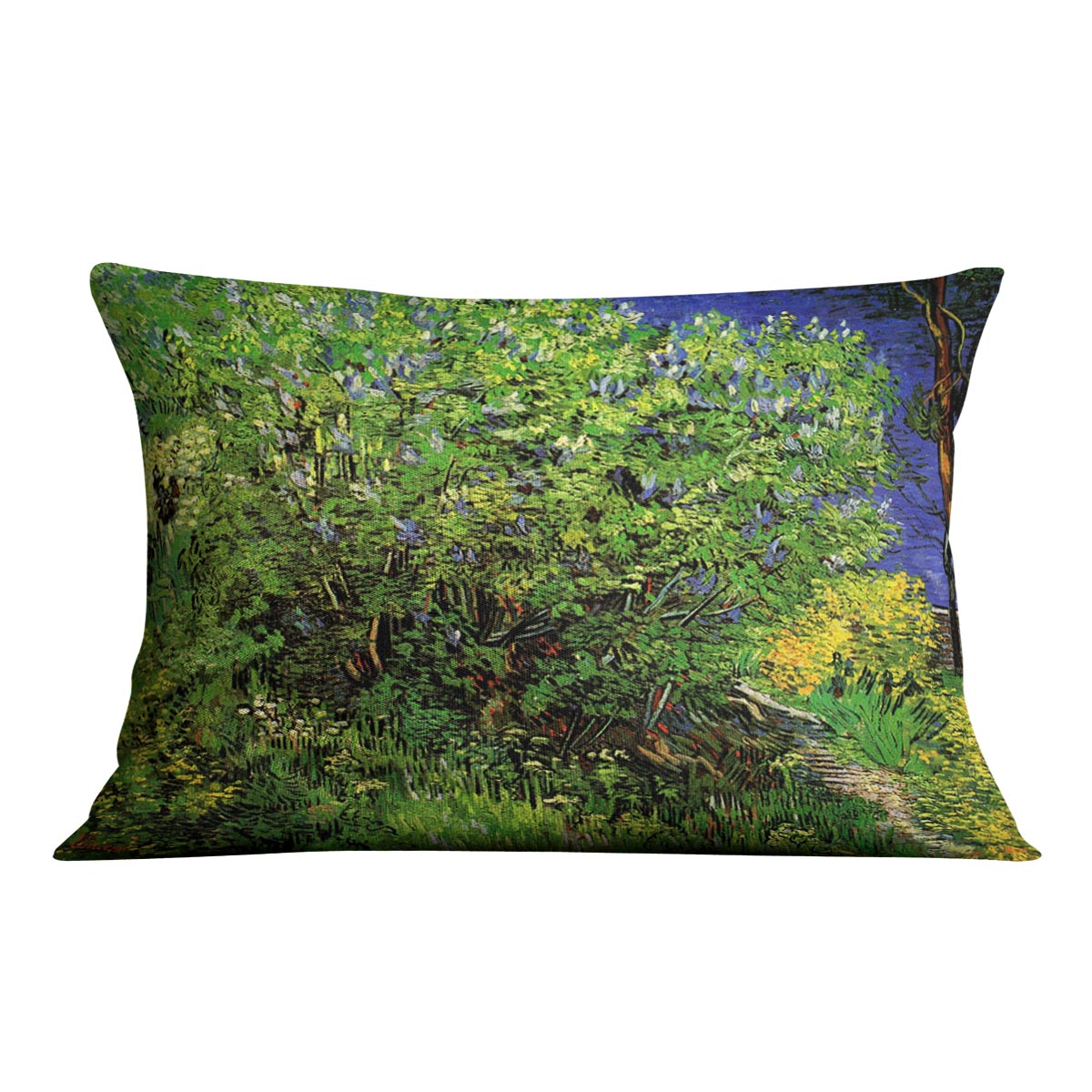 Lilacs by Van Gogh Cushion featuring vibrant lilac design on luxurious vegan faux suede, perfect for home decor.