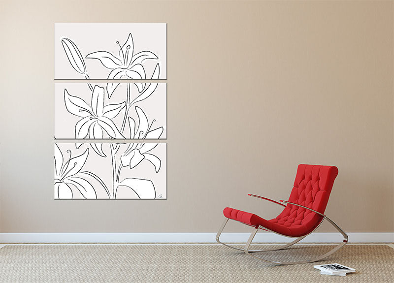 Lillies No 03 3 Split Panel Canvas Print featuring vibrant floral design across three panels.