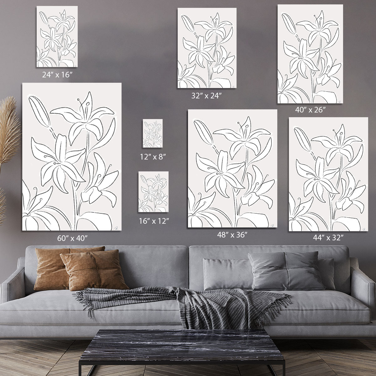 Lillies No 03 canvas print showcasing vibrant lily flowers in a modern design.