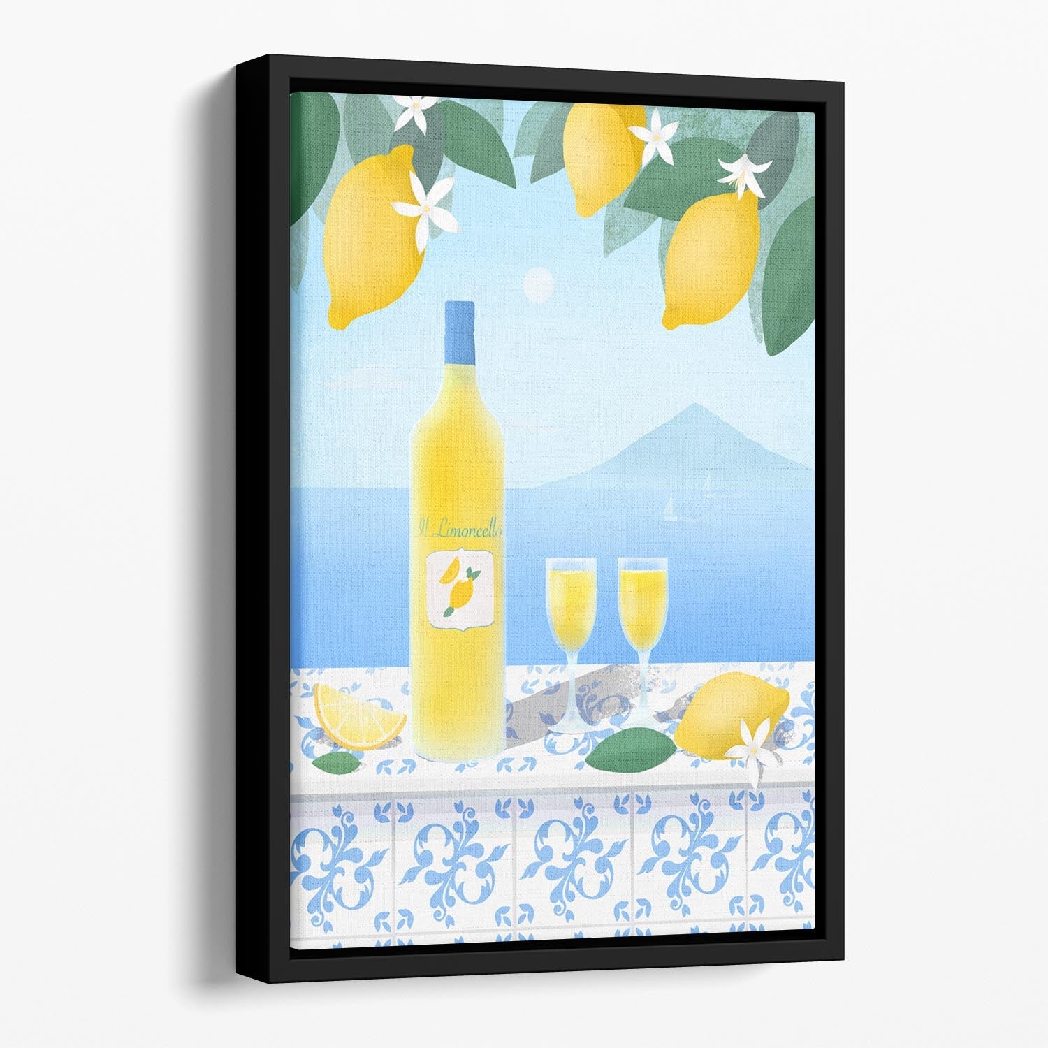 Limoncello Floating Framed Canvas featuring vibrant abstract art in yellow and green hues, elegantly framed to create a floating effect.