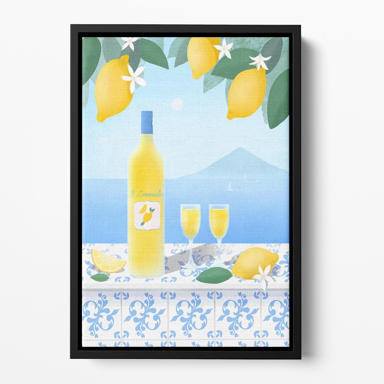 Limoncello Floating Framed Canvas featuring vibrant abstract art in yellow and green hues, elegantly framed to create a floating effect.