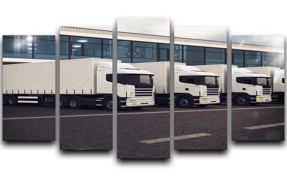 A stunning 5-split canvas artwork featuring white lorries, creating a dynamic and modern display for home or office decor.