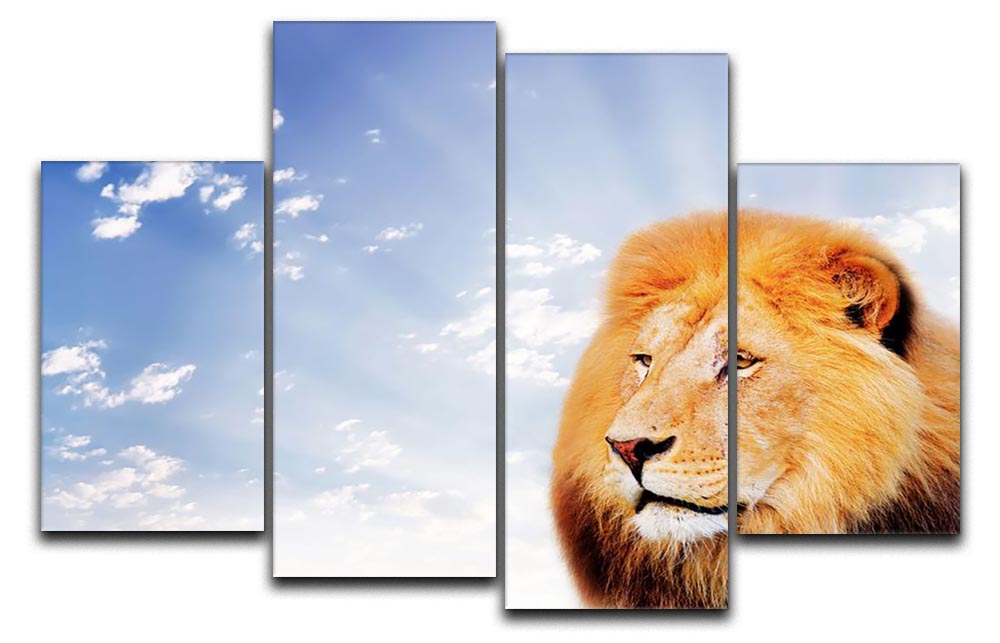 A stunning 4-split canvas artwork featuring a lion against a vibrant sky background, showcasing dynamic design and rich colors.
