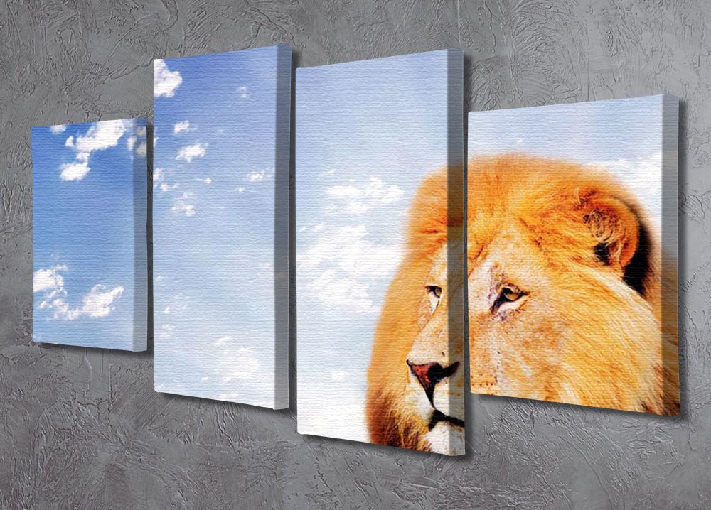 A stunning 4-split canvas artwork featuring a lion against a vibrant sky background, showcasing dynamic design and rich colors.
