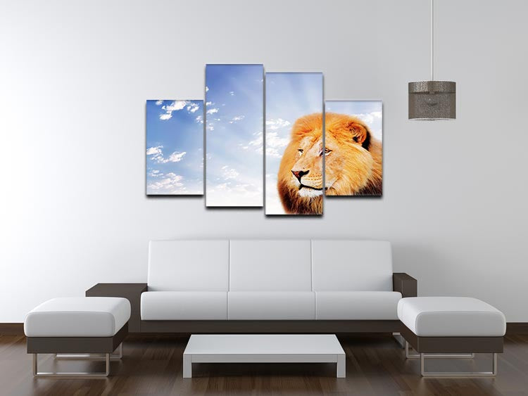 A stunning 4-split canvas artwork featuring a lion against a vibrant sky background, showcasing dynamic design and rich colors.