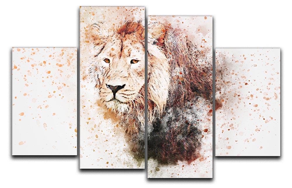 A vibrant 4-panel canvas artwork featuring a lion splatter design, showcasing dynamic colors and textures.