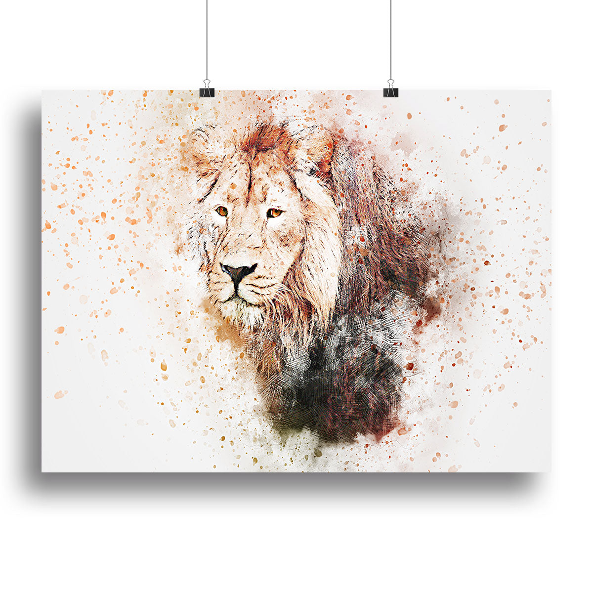 A vibrant Lion Splatter Canvas Print showcasing a dynamic splatter design of a lion, perfect for home decor.