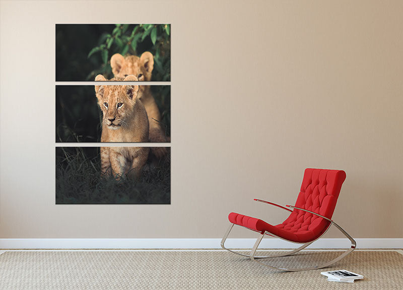 A stunning 3-panel canvas print featuring a lion cub, perfect for home decor.