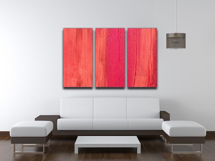 A vibrant 3-panel canvas print featuring a lipstick texture design, perfect for modern decor.