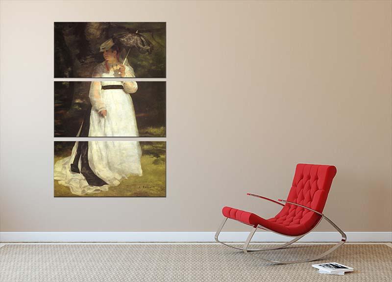 Three-panel canvas print of Renoir's Lise with an Umbrella, showcasing vibrant colors and elegant design.