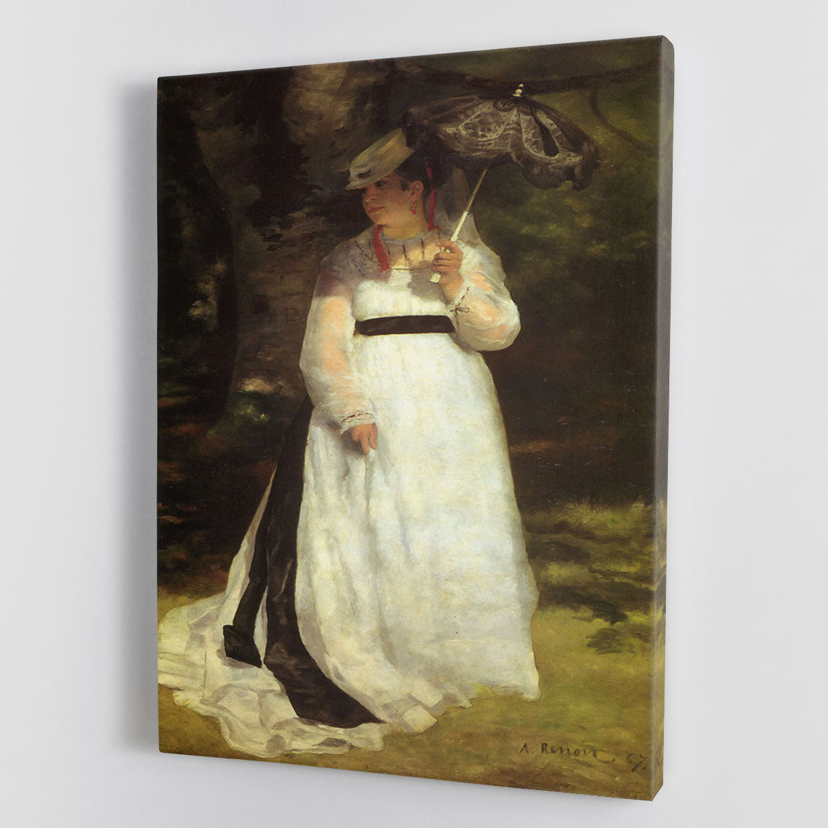Lise with an Umbrella by Renoir, a beautiful canvas print showcasing a young woman with an umbrella in a vibrant outdoor setting.