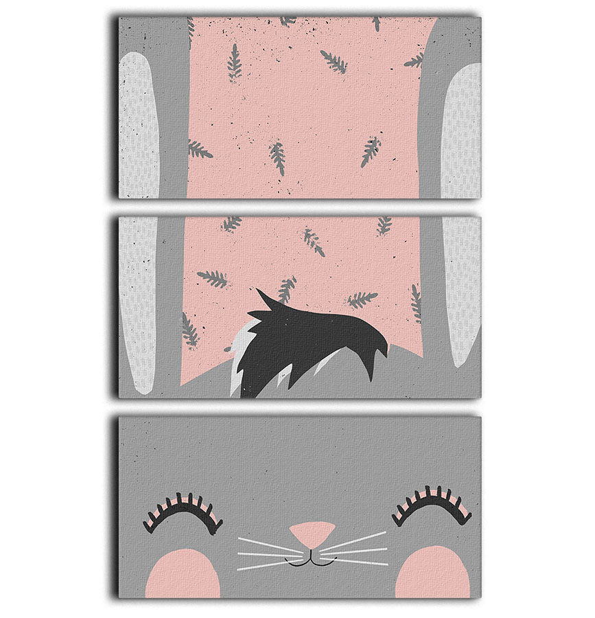 Little Bunny Pink 3 Split Panel Canvas Print featuring adorable bunny illustrations in soft pink tones, perfect for children's rooms.