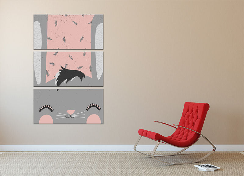 Little Bunny Pink 3 Split Panel Canvas Print featuring adorable bunny illustrations in soft pink tones, perfect for children's rooms.