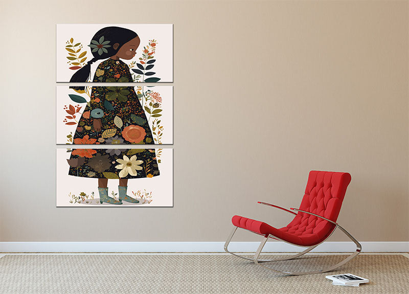 A beautiful 3-panel canvas print featuring a little flower girl, perfect for enhancing home decor.