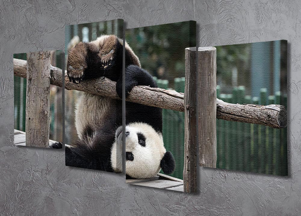 A vibrant 4-split canvas artwork featuring a playful panda design, divided into four equal panels, creating a dynamic visual effect.