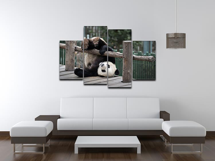 A vibrant 4-split canvas artwork featuring a playful panda design, divided into four equal panels, creating a dynamic visual effect.