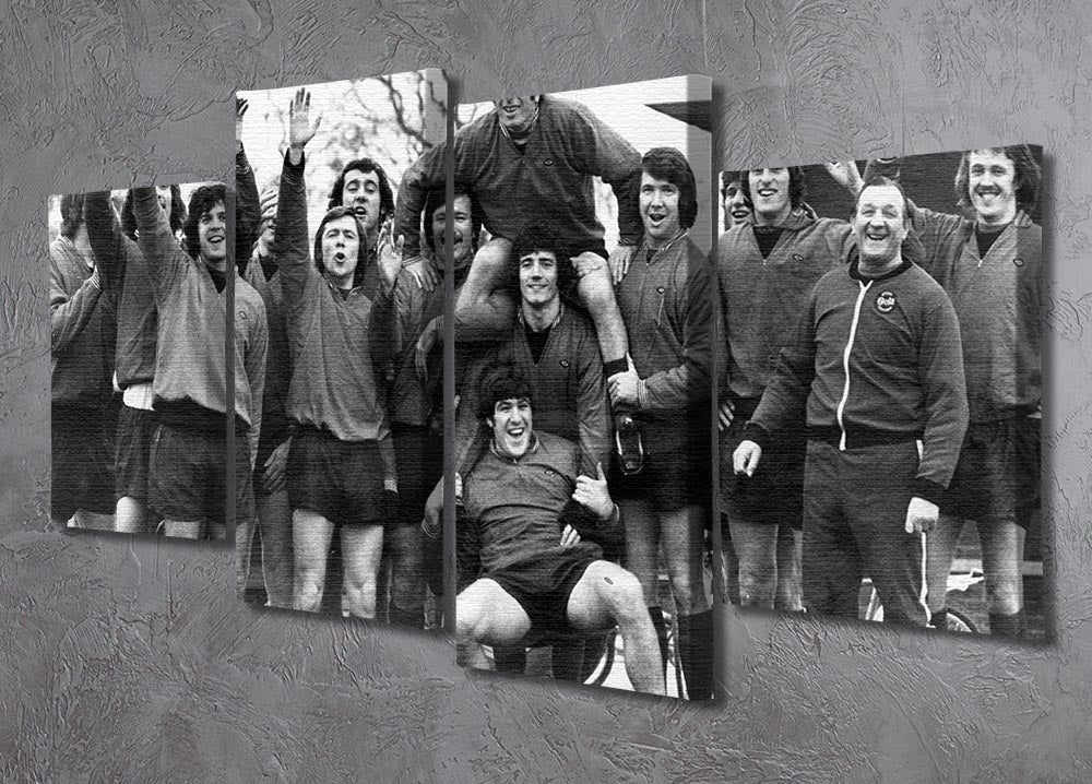 Liverpool FC At Melwood Training Ground 1975 4 Split Panel Canvas artwork featuring four panels showcasing a historic football moment.