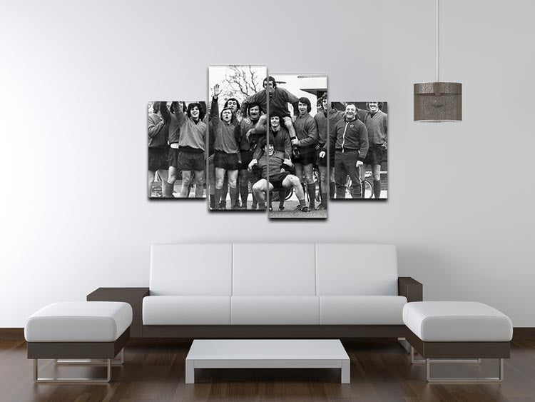 Liverpool FC At Melwood Training Ground 1975 4 Split Panel Canvas artwork featuring four panels showcasing a historic football moment.