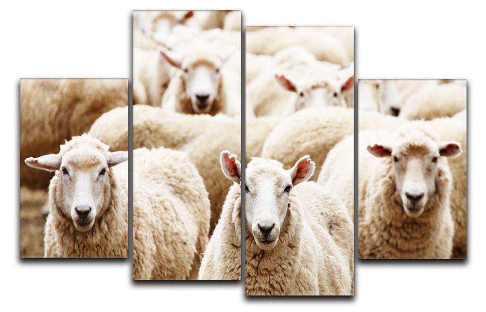 A beautiful 4-split canvas artwork featuring a herd of sheep, showcasing pastoral charm and vibrant colors.