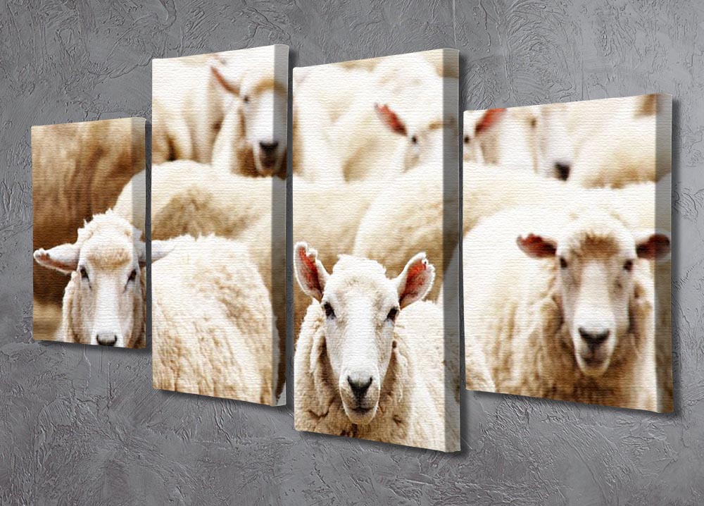 A beautiful 4-split canvas artwork featuring a herd of sheep, showcasing pastoral charm and vibrant colors.
