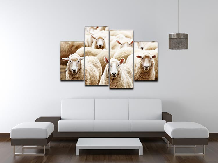 A beautiful 4-split canvas artwork featuring a herd of sheep, showcasing pastoral charm and vibrant colors.