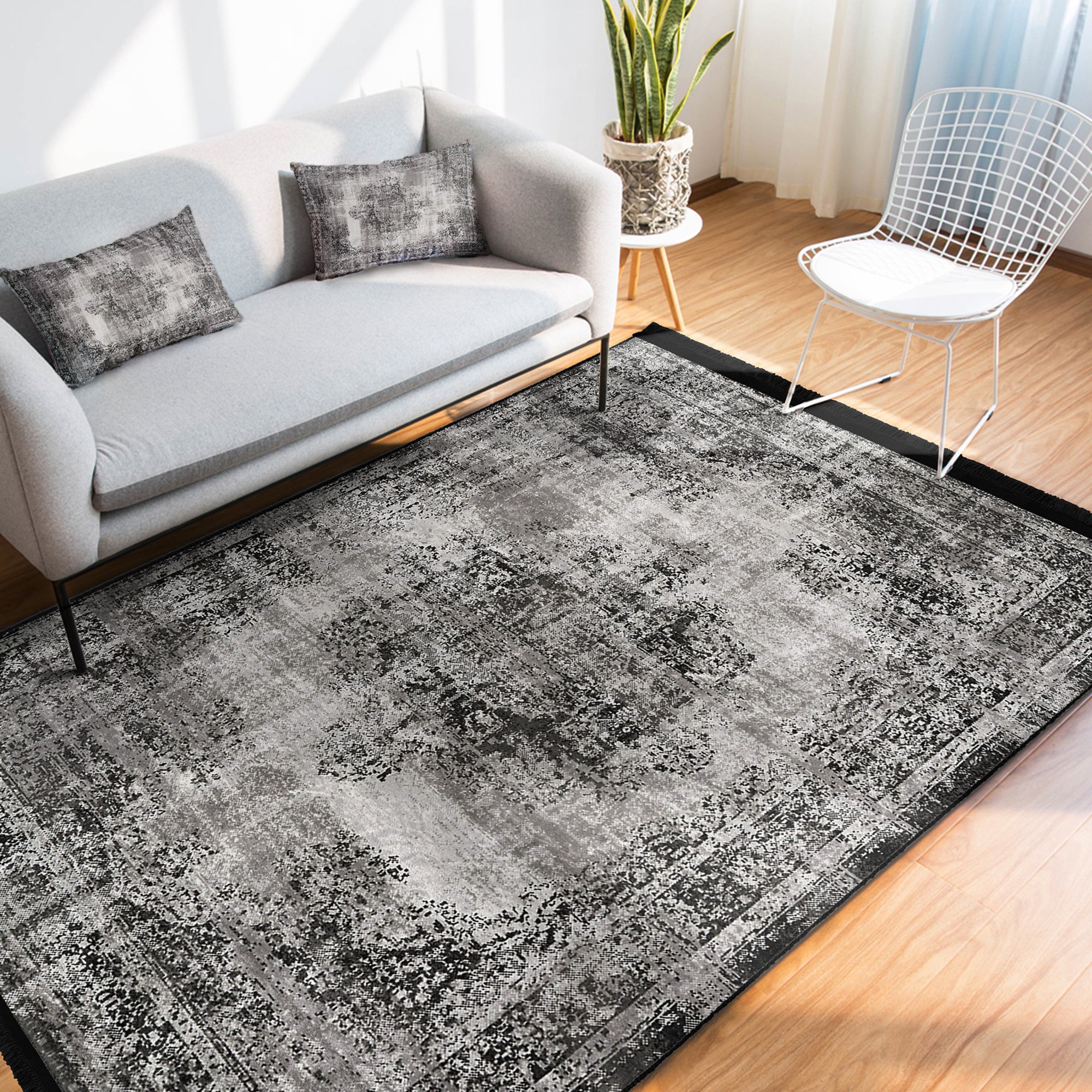 Homeezone Living Room Washable Area Rug featuring stylish fringes and a soft cotton-polyester blend, perfect for enhancing living spaces.