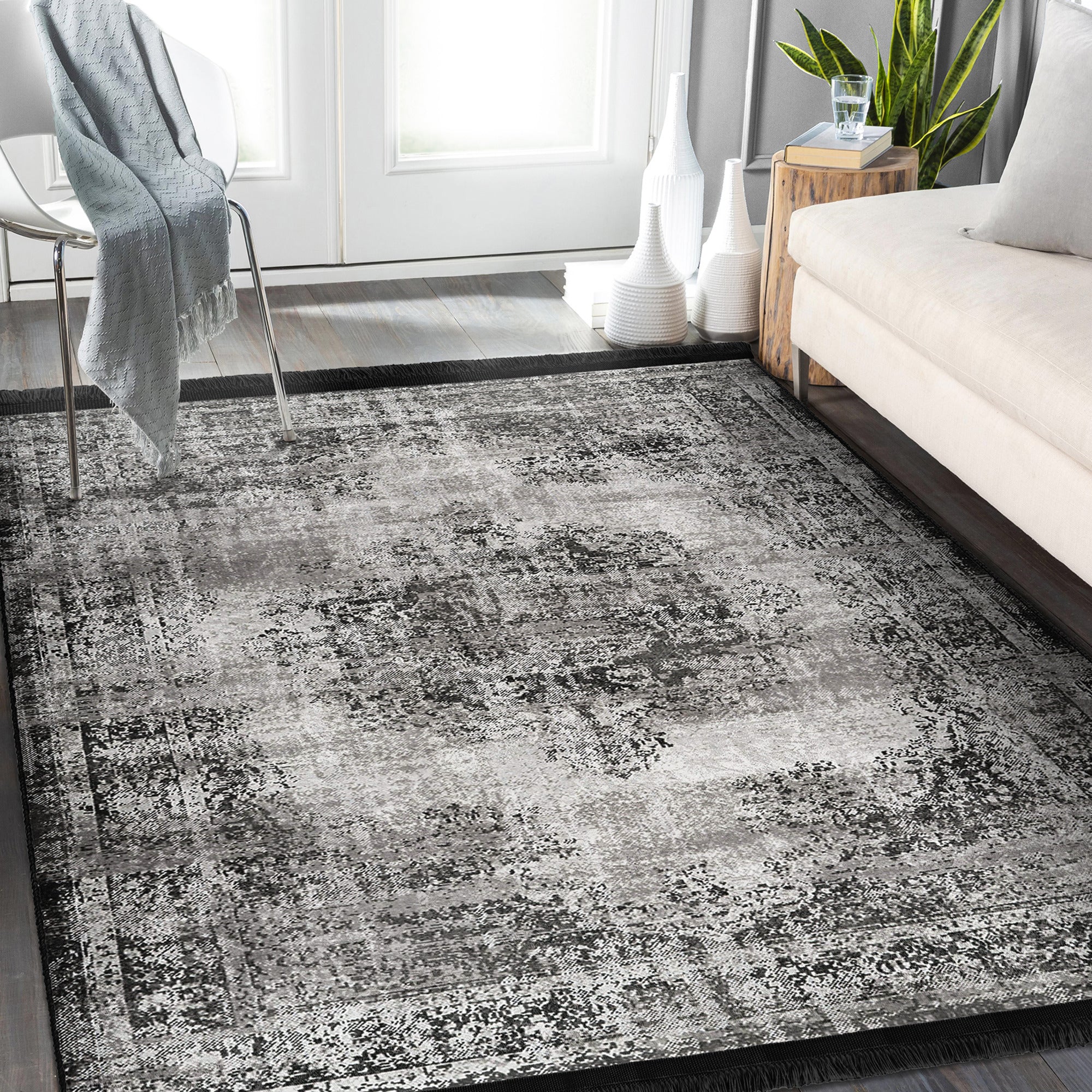 Homeezone Living Room Washable Area Rug featuring stylish fringes and a soft cotton-polyester blend, perfect for enhancing living spaces.