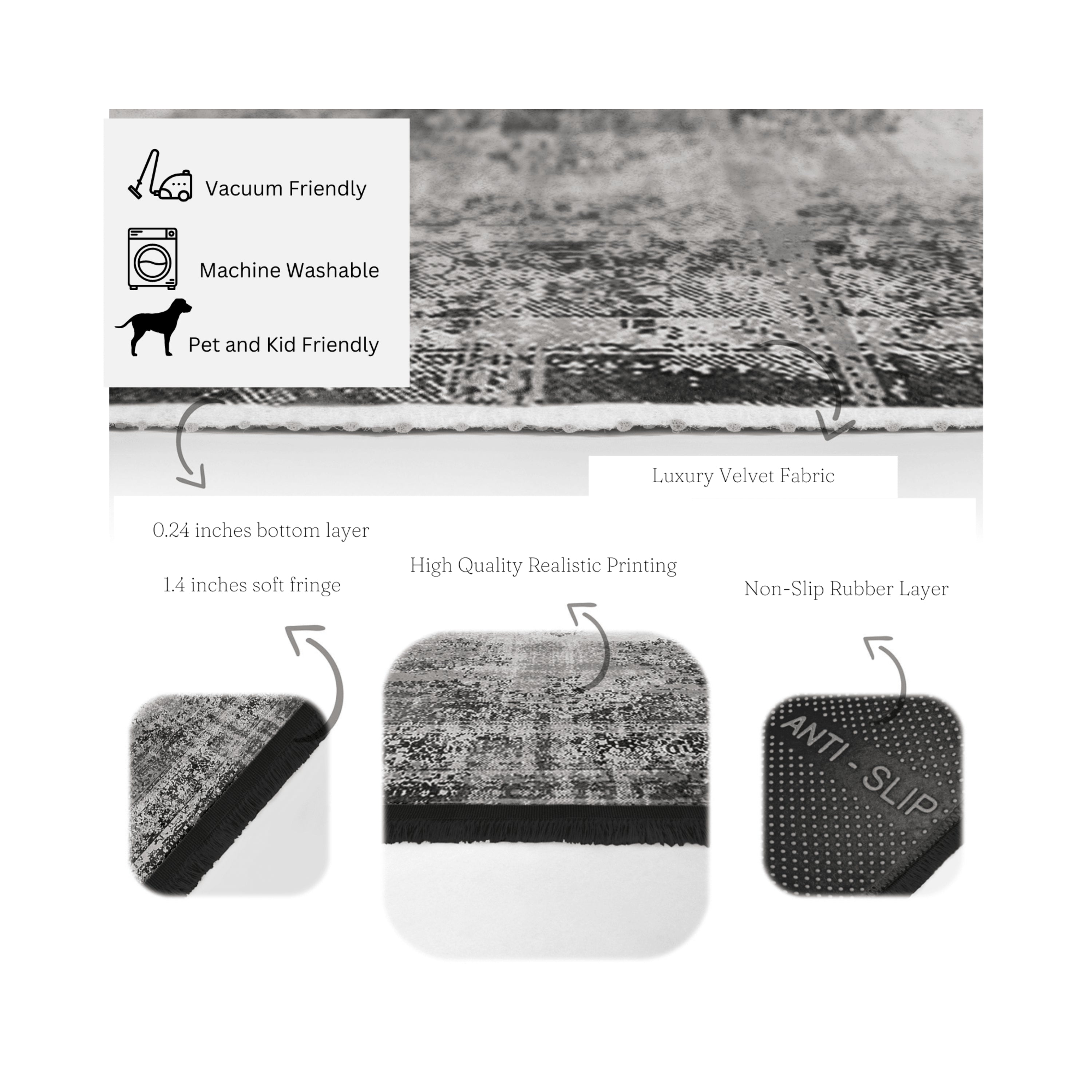 Homeezone Living Room Washable Area Rug featuring stylish fringes and a soft cotton-polyester blend, perfect for enhancing living spaces.