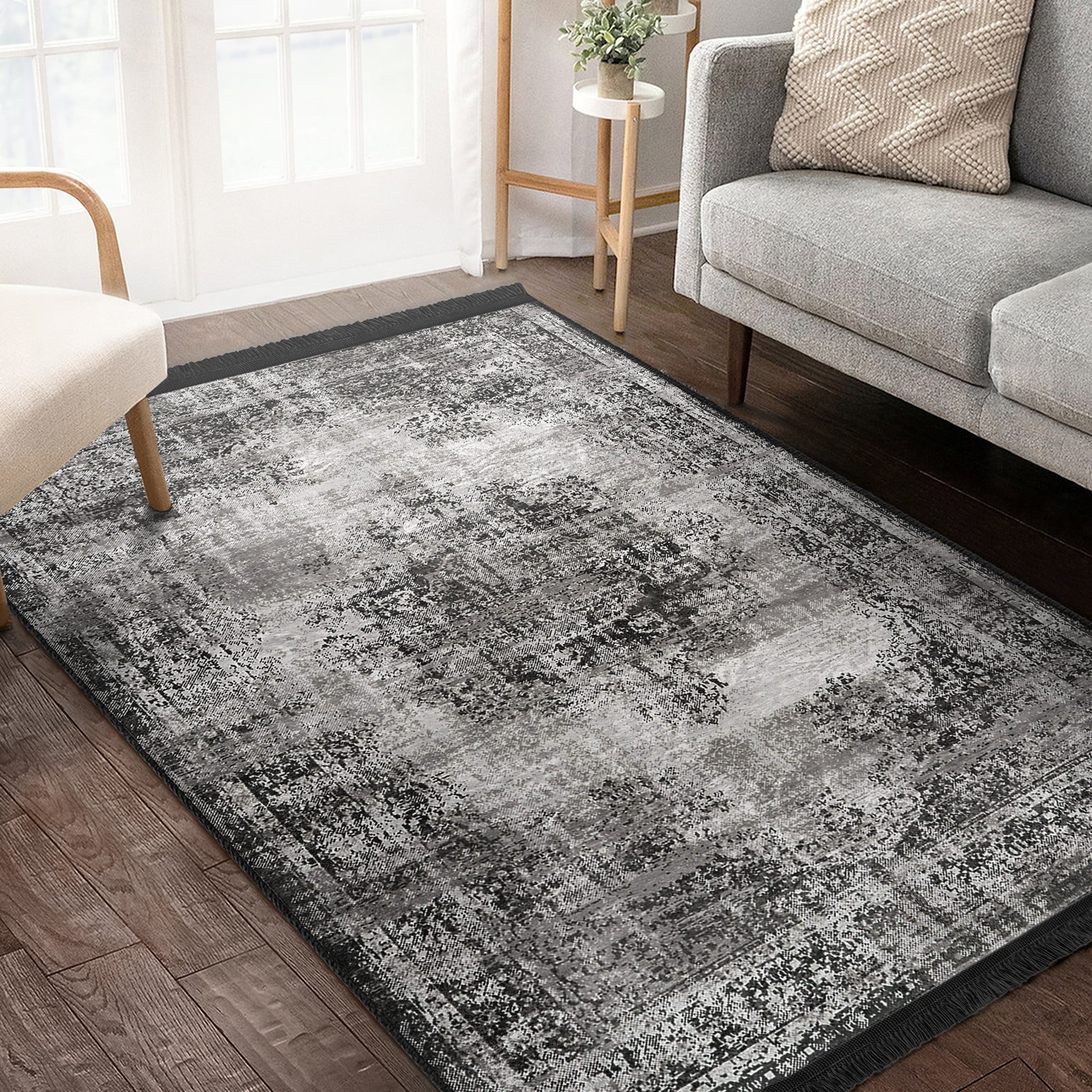 Homeezone Living Room Washable Area Rug featuring stylish fringes and a soft cotton-polyester blend, perfect for enhancing living spaces.