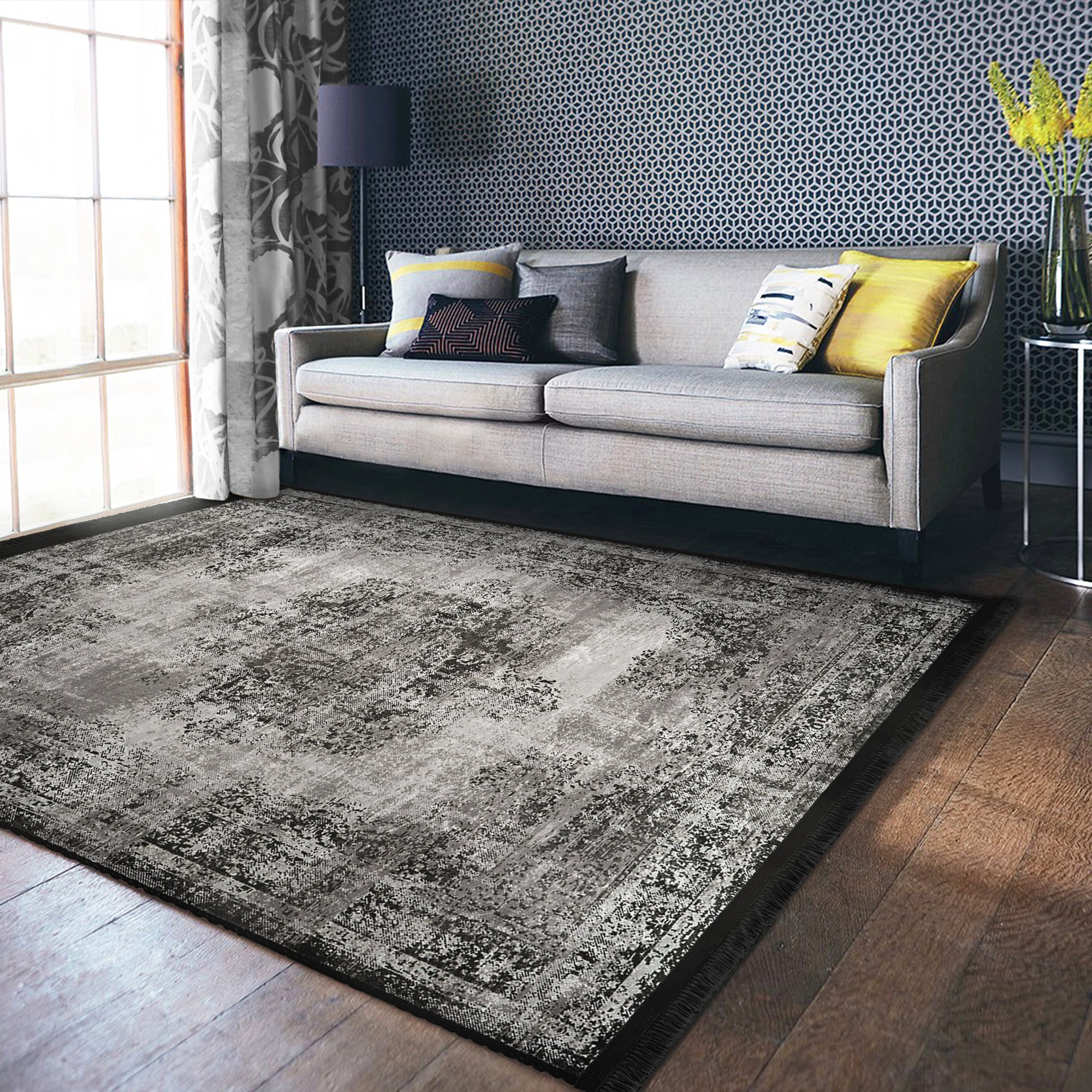 Homeezone Living Room Washable Area Rug featuring stylish fringes and a soft cotton-polyester blend, perfect for enhancing living spaces.